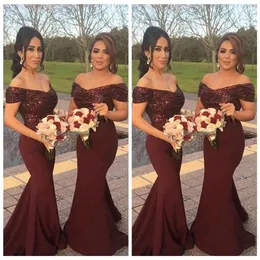 Dark Red 2018 Sparkly Squins Off Shoulder Long Bridesmaid Dresses Custom Arabic Formal Ondsidos de 신부 들러리 Maid DRES190Z의 명예