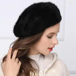 Berets Winter Winter Beret Female Fashion Mink Hat Painter Hair Dainter Solid Plush Warm Maxsiti u