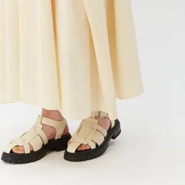 샌들 검투사 진짜 가죽 커버 발가락 캐주얼 여성 높이 증가하는 두꺼운 바닥 샌들 리아 여름 2023 현대 신발