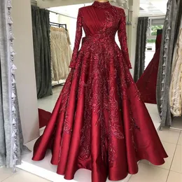 2022 Plus Size Arabo Aso Ebi Borgogna Lussuoso Musulmano Prom Dresses Pizzo Perline Sera Formale Festa Secondo Ricevimento Abiti Dress319t