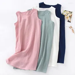 Women's Sleepwear Summer Cotton Gauze Dress Women Solid Sexy Nightgowns Sleeveless Sleep Tops Female Nightie Plus Size Homewear