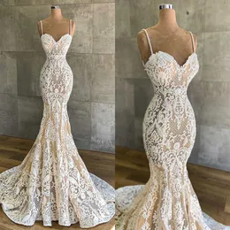 Immagine reale al 100% Abiti da sposa Mermiad Abiti da sposa da spiaggia in pizzo pieno Cinghie senza spalline Robe De Mariee Custom Made330Z