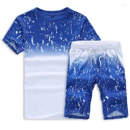 Tute da uomo 2023 Tuta da uomo Summer Gradient Short Sleeve Casual Tshirt Mens Sweatsuit Tee Tops Sweatpant Shorts Set da 2 pezzi maschile