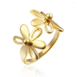 Wedding Rings Double Flower Open For Women Girl Stainless Steel Heronsbill Band Ring Fashion Jewelry Daughter Anniversary Gifts