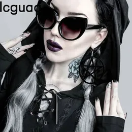 Halloween Dunkelschwarze Gothic Katzenaugen Sonnenbrille Vintage Luxusmarke Steampunk Übergroße Sonnenbrille für Frauen