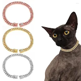 Collari per cani Robusta catena in metallo Collana per cani con maglie cubane dorate Soffocamento per animali domestici in acciaio inossidabile Diamante lucido Argento Mostra