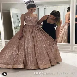 Rose Gold Quinceanera klänningar Sexiga afrikanska promklänningar Täräckade baklösa paljetterade aftonklänningar glittrande formella party hemkomst dre285z