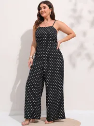 女性用プラスサイズのトラックスーツFinjani Polka Dot Wide Leg Cami Jumpsuit Spaghetti Strap Fashion Elegant Long Pants 230721