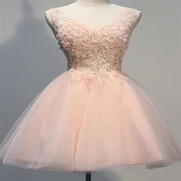 2019 Scoop New Designer Short Mini V Shape Back Tulle Homecoming Dress Popular Bridesmaid Evening Dress Party Dress Pink Prom Gown253p