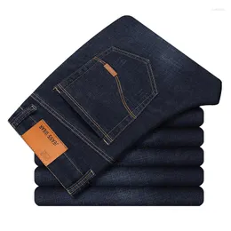 Herr jeans 2023 sping sommarbyxor affärer stretch manliga denim byxor smala passande svart blå himmel