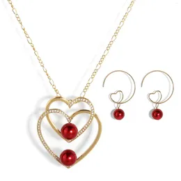 Halsband örhängen set Hawaiian Mother of Pearl Red Heart and Mors Day Gift Island Jewelry