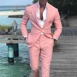 Najnowszy projekt Pink Men Suits na ślub Lapel Przystojny Tuxedos Tuxedos SLIN FIT BRIDEGROOM Blazers 2 -częściowe spodnie sjacket Tie266U