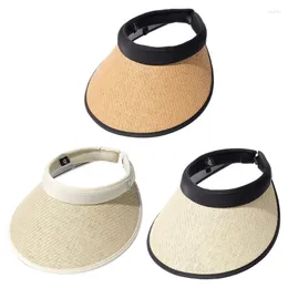 Cappelli a tesa larga Cappello da sole estivo vuoto superiore per donna Cappello di paglia Spiaggia anti UV Grande visiera da esterno Paralume casual pieghevole