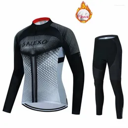 레이싱 세트 2023 Winter Thermal Fleece Cycling Clost Men Jersey Suit 야외 승마 자전거 MTB 의류 Ropa Ciclismo Hombre Invierno