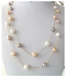 Łańcuchy Piękne 35 "9-10 mm Real Natural South Sea Multicolor Pearl Naszyjnik 14K Fine Jewelry18 cal