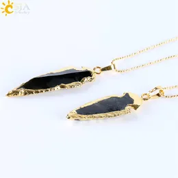 CSJA Doğal Siyah Hint Onyx Acate Acate Arrowhead Charms kolye kolye elektroliz altın kaplama ham taş enerji el yapımı jewelr319c