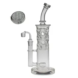 34cm Altura 60mm Tubo SAML Straight Fab Bong Hookahs Com 20 Buracos SOL Dab Rig Glass Smoking Flower Water Pipe Seed Of Life Joint Size 18.8mm Wide Base PG3049(FC-Fab)