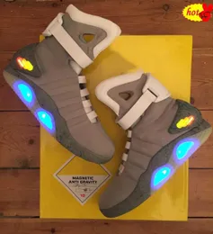 2023 Led-Schuhe Automatische Schnürsenkel Dunkelgrau Leuchtende Mags Schwarz Rot Air Mag Sneakers Marty Mcflys Air Mags Zurück in die Zukunft leuchten im With