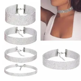 Billiga kvinnor Full Crystal Rhinestone Chokers Halsband för kvinnor Färgat Diamond Statement Necklace Bridal Jewelry Silver Party Jewe3012