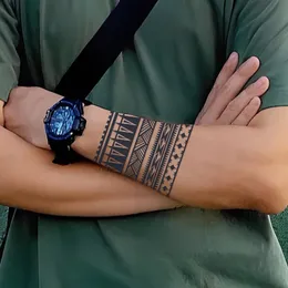 Anel de Totem Geométrico Adesivos de Tatuagem de Suco de Ervas À Prova D' Água Semi-permanente Arte Duradoura de Braço Masculino Decalque de Tatuagem Falsa Tatuagem Falsa