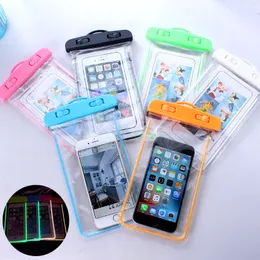 Noctilucent PVC Evrensel Yüzme Dalış Su Geçirmez Torba İPhone 11 12 13 14 Xiaomi Redmi Samsung Telefon Kılıfları için Şeffaf Dokunmatik Ekran