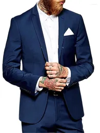 Ternos masculinos Calças blazer feitas sob medida Azul escuro Homens sob medida Homens Casamento Slim Fit Noivo Smoking (Jaqueta Calças Colete)