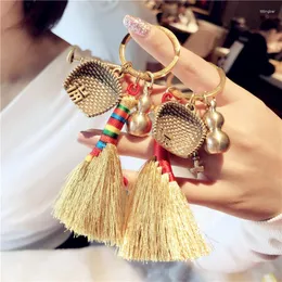 Garden Decorations Lovely Broom Prays For Fortune Chinese Creative Dustpan Key Chain Vintage Alloy Gourd Hoe Ring Pendant Simulated Farm