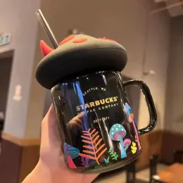 Starbucks Halloween tazza gatto nero Tazze fungo piccolo diavolo paradiso marchio tazza di acqua isolata con cannuccia di vetro