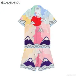 Casa Designer Fashion Clothing Shirts Tracksuits 2023 New Casablanca Sun Auspicious Cloud Letter Printed Short Sleeve Shirt Set for Men Women