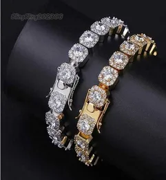 Pulseira masculina de ouro 14K com grandes diamantes redondos 10 mm Pulseiras com fecho travado Pulseiras de zircônia cúbica Hip Hop51g7985253