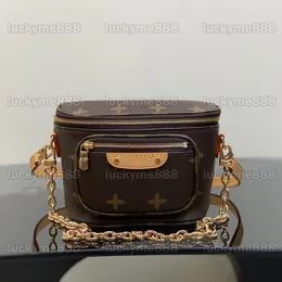 10A Ayna Kalite Tasarımcıları Mini Bumbag 17cm Bayan Kahverengi Tuval Zinciri Çanta Göğüs Bel Çantası Luxurys gerçek deri inek derileri çanta omuz kayış kutusu çantası