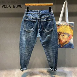 Men's Jeans Ripped Jeans Men Dark Gray Stretch Capris Pants Distressed Casual Harem Pants Hip Hop Patched Ankle Length Trousers Jeans Brand L230724