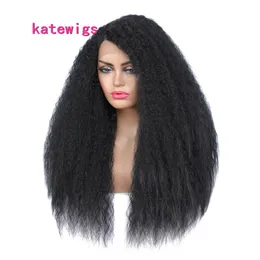 Synthetische Spitze-Front-Perücke, lange Afro-verworrene lockige Perücken für afrikanische Frauen, natürliches schwarzes Haar297u