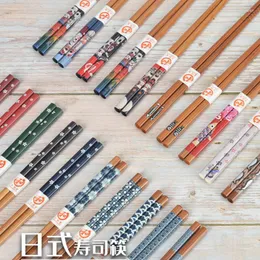 Chopsticks 5 Pair Reusable Chopstick Japanese Style Natural Creative Pattern Kitchen Tool Restaurant Set