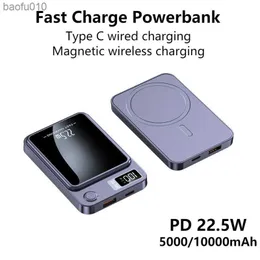 5000mAh per MagSafe Charger Power Bank 10000mAh Lega di alluminio Magnetic Wireless Charging Power Bank Battery Pack per cellulari L230619