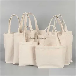 Storage Baskets Reusable Cotton Shop Bags Eco Foldable Shoder Bag Large Handbag Fabric Canvas Tote For Market Drop Delivery Home Garde Dhk2Q