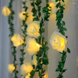 Decorative Flowers Home Decor Artificial Rose Christmas Decoration Roses Vine Garden Ornaments Simulated Cane LED Lights Holiday Gift