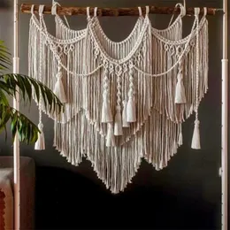 Tapisserier Stor macrame Tapestry Handvävd hänge Tassel för rummet Bedside Wall Hanging Boho Decoration Wedding Backdrop Decor