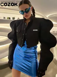 Jaquetas femininas fashion pretas mangas compridas bufantes com botões superdimensionadas jaqueta bomber feminina 2022 outono estilista streetwear casacos curtos T230724