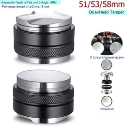 Ferramentas 51mm 53mm 58mm 304 Aço Inoxidável 3 Encostas Angulares e Base Plana Dupla Cabeça Café Pó Tamper Espresso Porfilter Filtro