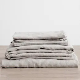 Conjuntos de cama 3 pçs 100 lençóis de linho lavados lençóis de linho natural 2 fronhas respirável macio fazenda casa de cama plana 230721