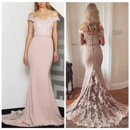 2019 Off Shoulder Slim Mermaid Bridesmaids Dresses Lace Appliques Plus Size Formal Maid of Honor Gowns Custom Online Vestidos De B294G