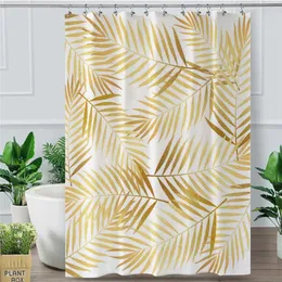 Shower Curtains Golden Leaf Curtain Tropical Botanic Waterproof Bathroom With Hooks Modern Palm Leaves Douche Gordijn