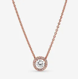 Colar de ouro rosa 18K redondo com brilho para Pandora 925 prata esterlina designer de joias de casamento para mulheres CZ diamante presentes colares com conjunto de caixa original