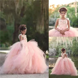 2020 Flower Girl Dresses Jewel Neck Applique Girls Pageant Gowns Children Ball Gown Kids Prom Party Dress Birthday Wear195H