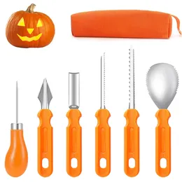 6 Stcs/Set Pumpkin Carving Kit mit Tragetasche Halloween Party Edelstahlkürbismesser Schneidwerkzeug KDJK2307