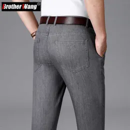 남자 청바지 2023 Spring Summer Summer New Men 's Regular Fit Grey Thin Jeans 클래식 스타일 비즈니스 패션 스트레치 데님 바지 남성 브랜드 바지 l230724