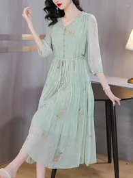 캐주얼 드레스 여름 미디 댄스 파티 쉬폰 보호 드레스 여성 빈티지 우아한 저녁 2023 패션 파티 페스타 루소 그린 한국인