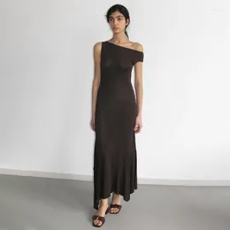 Sıradan elbiseler hirigin zarif bir omuz uzun maxi y2k vintage seksi asimetrik yaz elbisesi kadın parti kulübü akşam bornoz vestidos