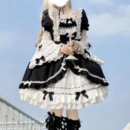 Casual Dresses Korea Lolita Cosplay Kawaii Y2K Bow Dress Summer Vintage French Elegant Party Dreeses Female Sweet Sweet Fashion Fariy